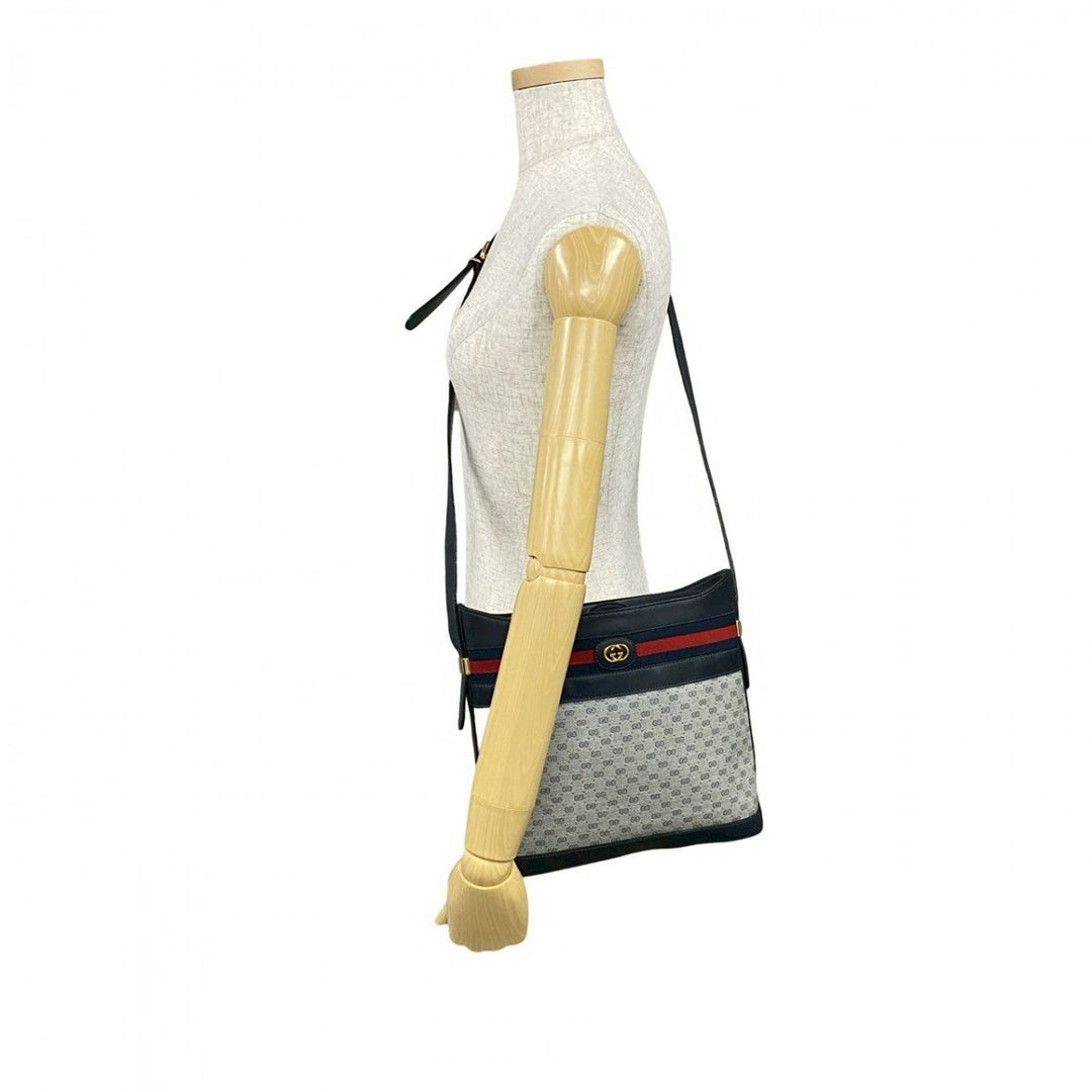 GUCCI Shoulder Bag leather Navy Sherry line
