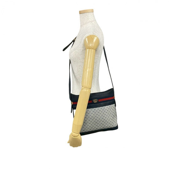 GUCCI Shoulder Bag leather Navy Sherry line
