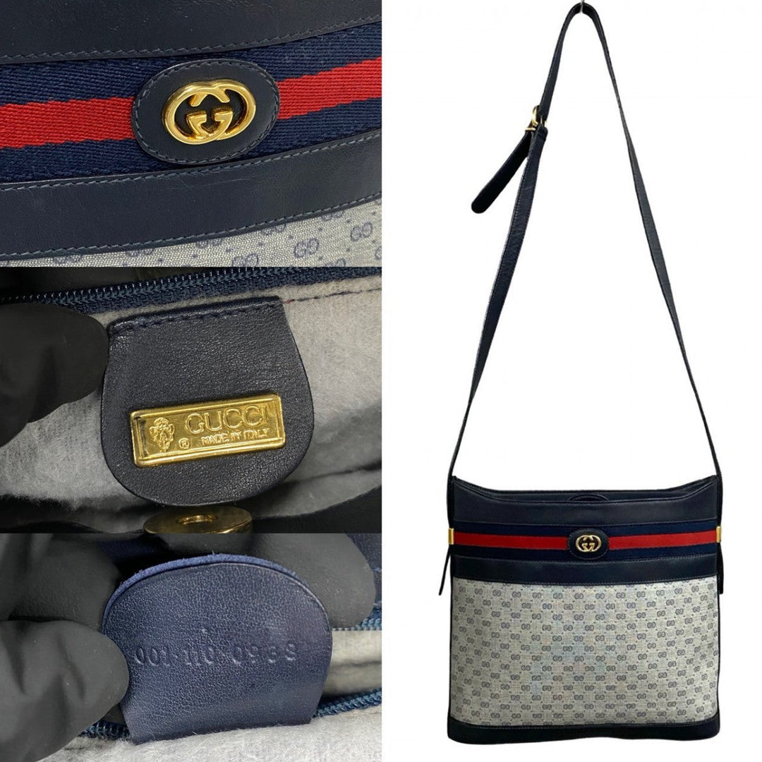 GUCCI Shoulder Bag leather Navy Sherry line