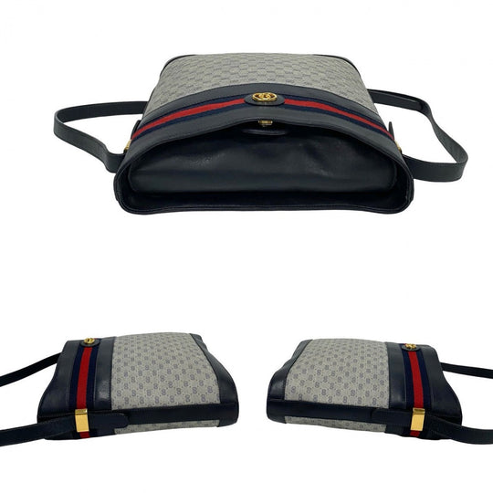 GUCCI Shoulder Bag leather Navy Sherry line