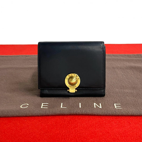 CELINE Tri-fold wallet leather Navy