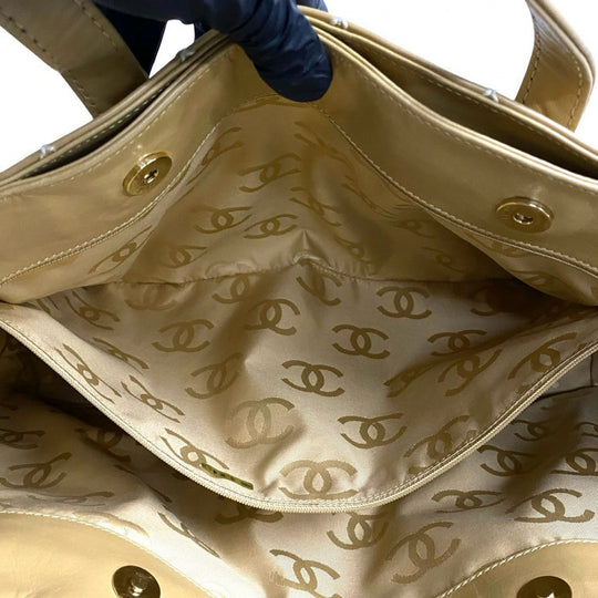 CHANEL Tote Bag leather yellow Wild stitch