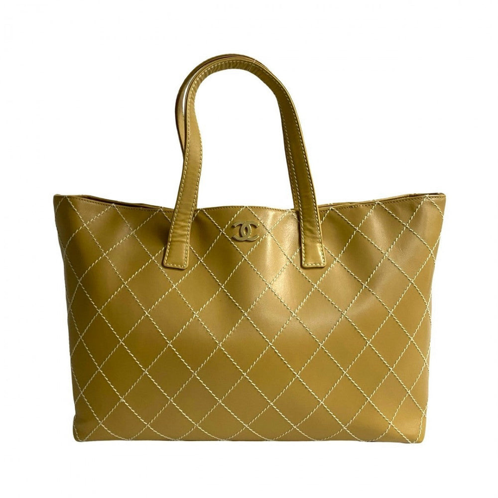 CHANEL Tote Bag leather yellow Wild stitch