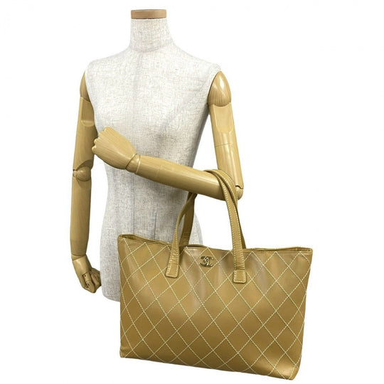 CHANEL Tote Bag leather yellow Wild stitch