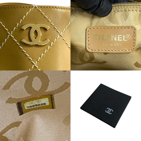 CHANEL Tote Bag leather yellow Wild stitch