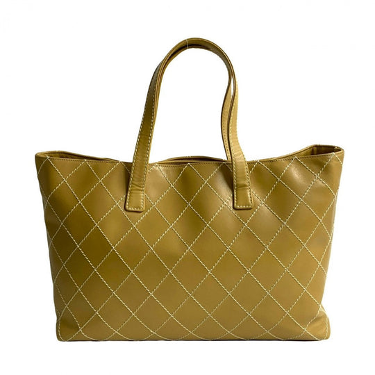 CHANEL Tote Bag leather yellow Wild stitch