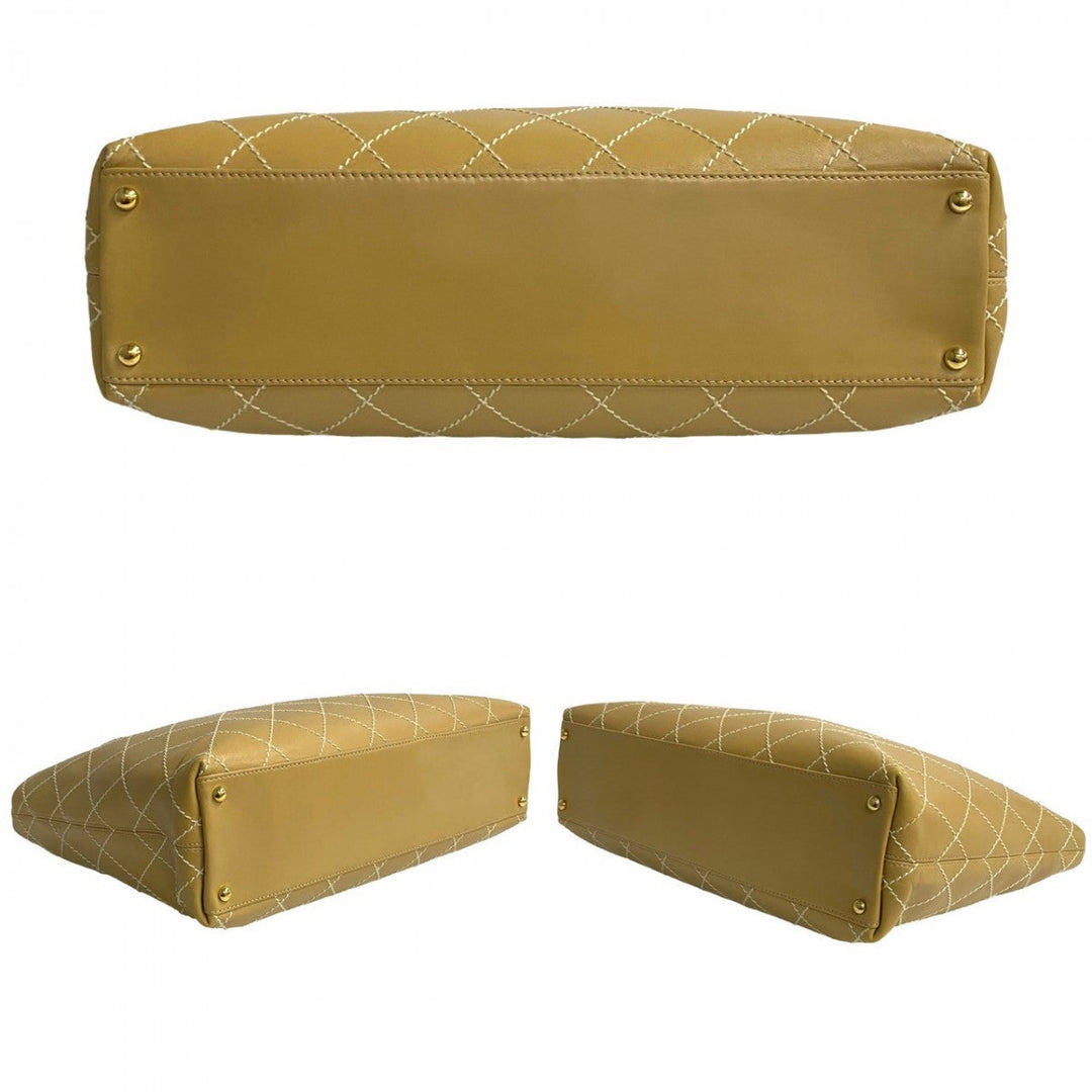 CHANEL Tote Bag leather yellow Wild stitch
