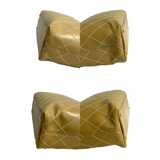 CHANEL Tote Bag leather yellow Wild stitch
