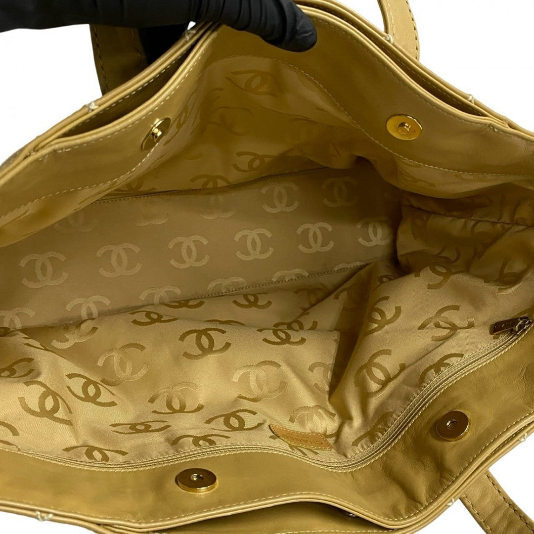 CHANEL Tote Bag leather yellow Wild stitch