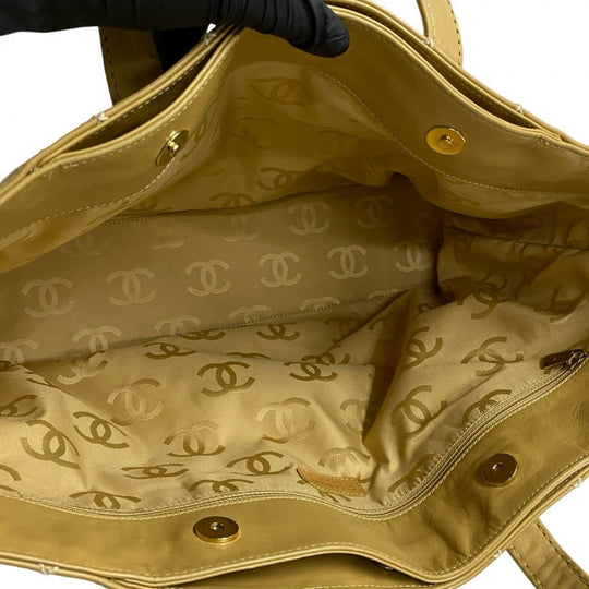 CHANEL Tote Bag leather yellow Wild stitch