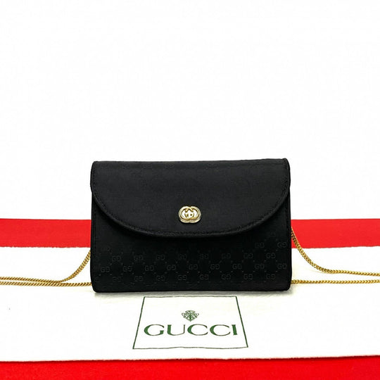 GUCCI Shoulder Bag Satin black Old Gucci