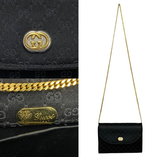 GUCCI Shoulder Bag Satin black Old Gucci