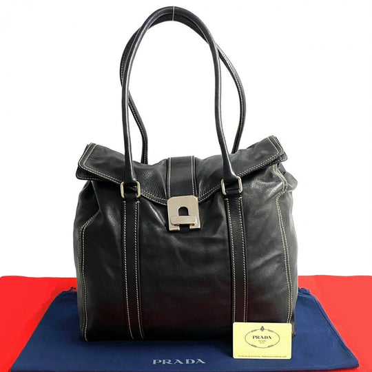 PRADA Tote Bag leather black