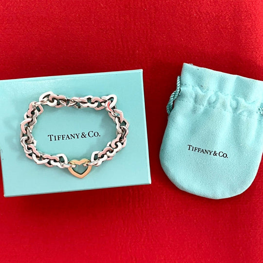 TIFFANY&Co. bracelet Silver925 Silver Heart Link Bure Rubbed T