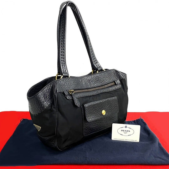 PRADA Tote Bag leather black