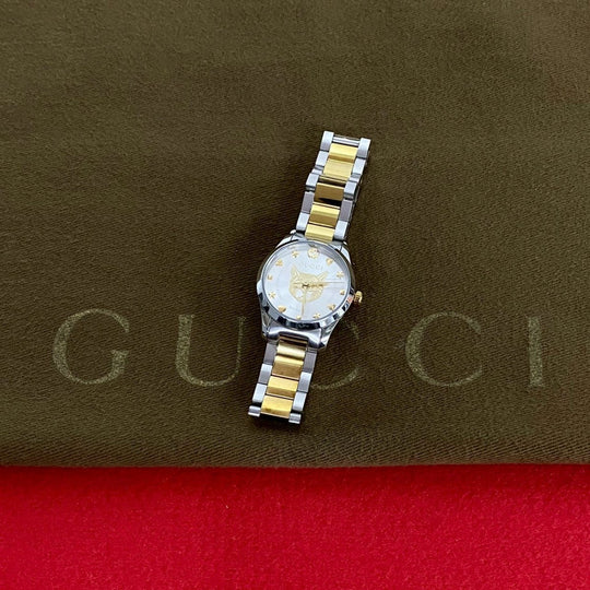 GUCCI Watches Quartz 126.5 YA126596 Stainless steel gold Cat Design G timeless Silver dial