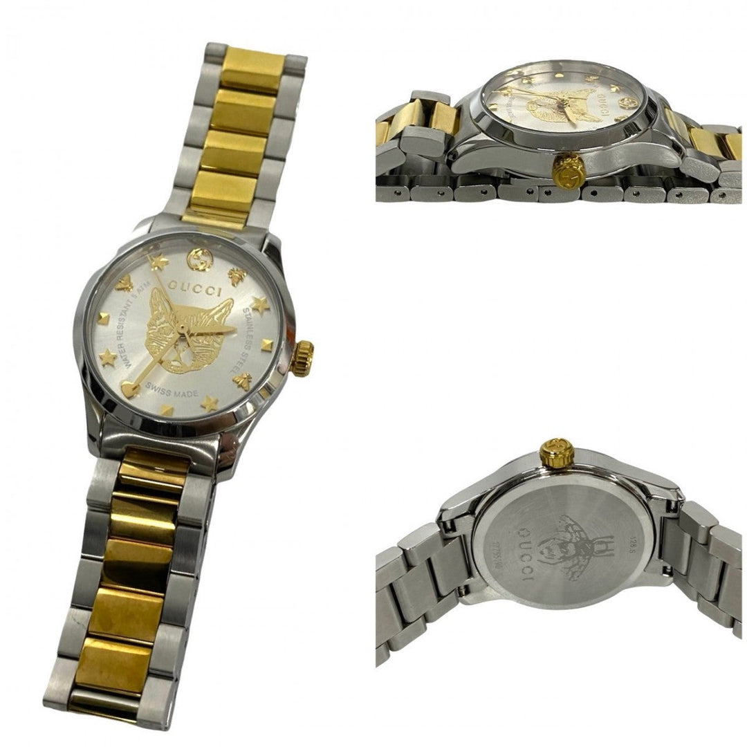 GUCCI Watches Quartz 126.5 YA126596 Stainless steel gold Cat Design G timeless Silver dial