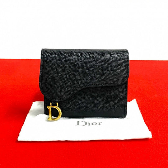 Dior Tri-fold wallet leather black Saddle wallet