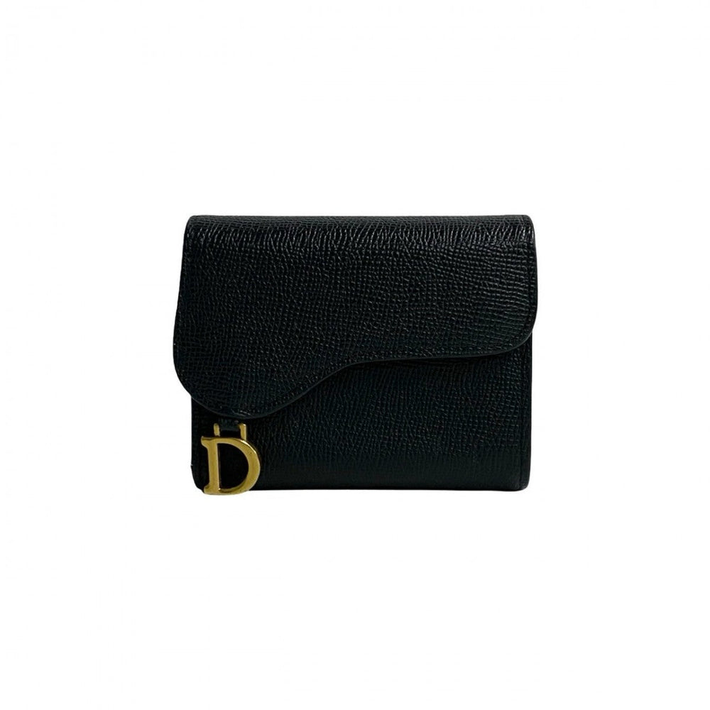Dior Tri-fold wallet leather black Saddle wallet