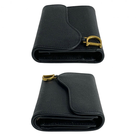 Dior Tri-fold wallet leather black Saddle wallet