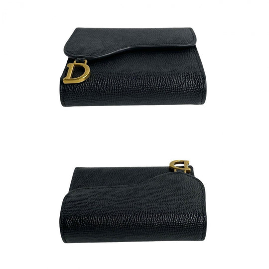Dior Tri-fold wallet leather black Saddle wallet