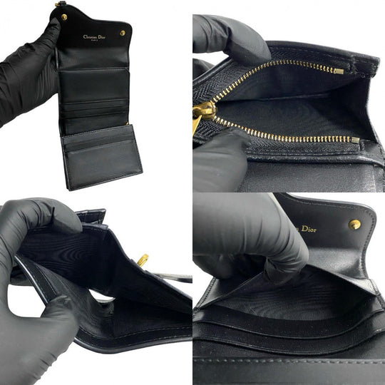 Dior Tri-fold wallet leather black Saddle wallet