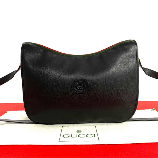 GUCCI Shoulder Bag leather black Sherry line