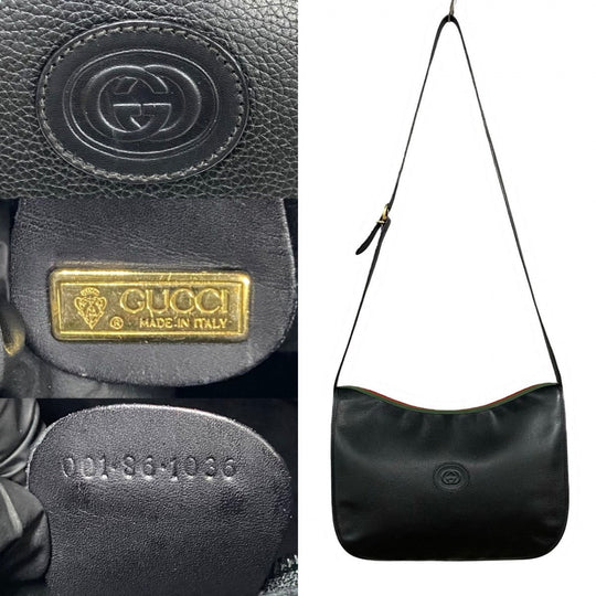 GUCCI Shoulder Bag leather black Sherry line