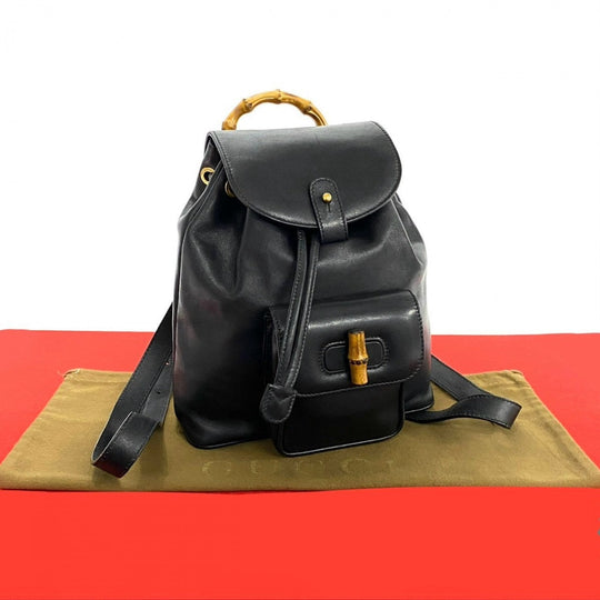 GUCCI Backpack leather black Bamboo