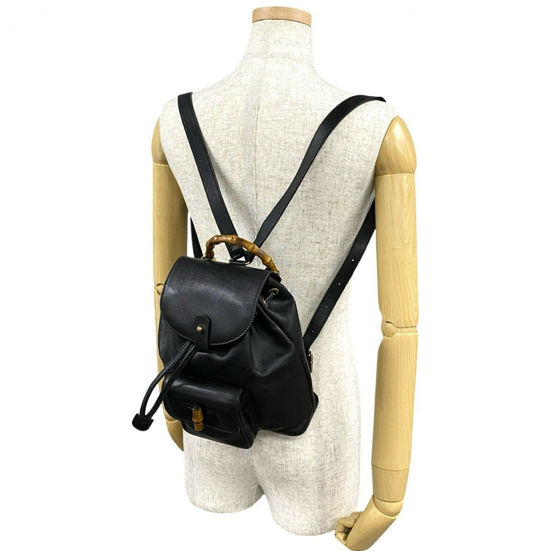 GUCCI Backpack leather black Bamboo