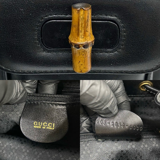 GUCCI Backpack leather black Bamboo