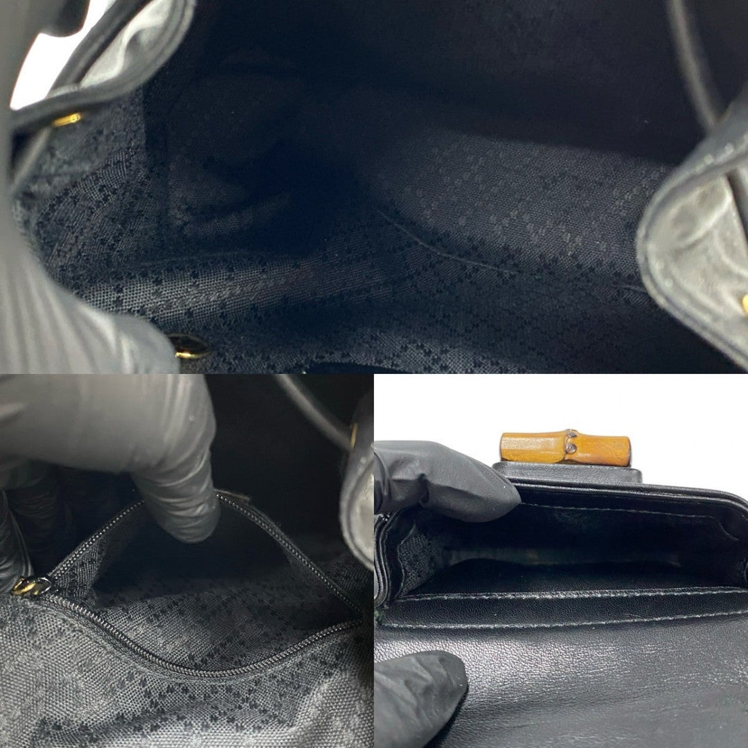 GUCCI Backpack leather black Bamboo