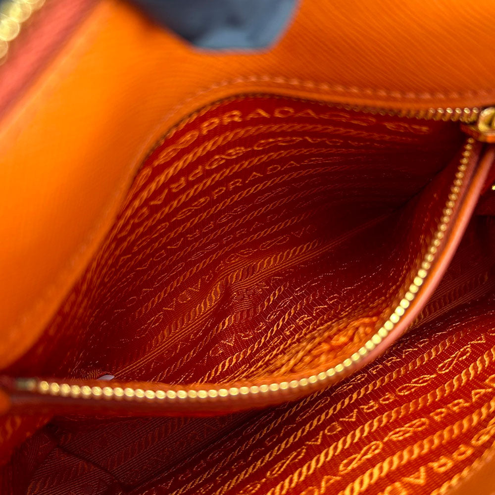 PRADA Handbag BL0838 Safiano leather Orange Women Used Authentic