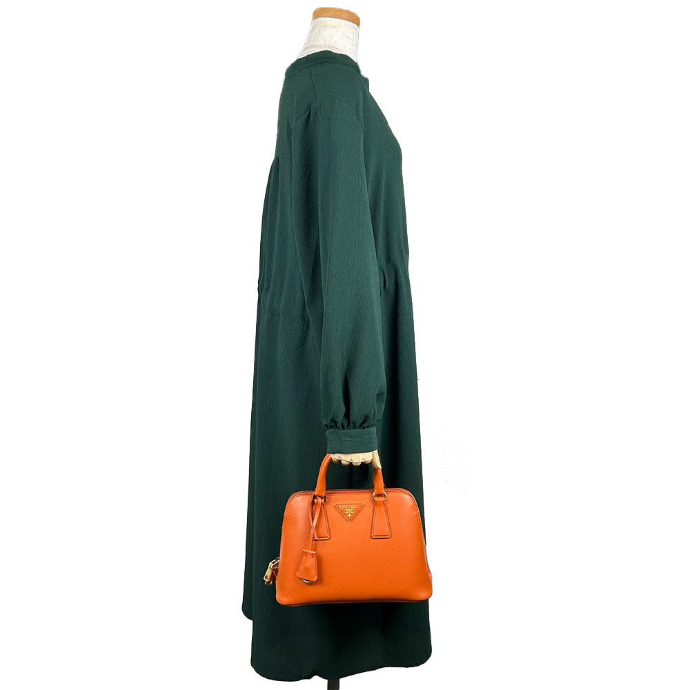 PRADA Handbag BL0838 Safiano leather Orange Women Used Authentic
