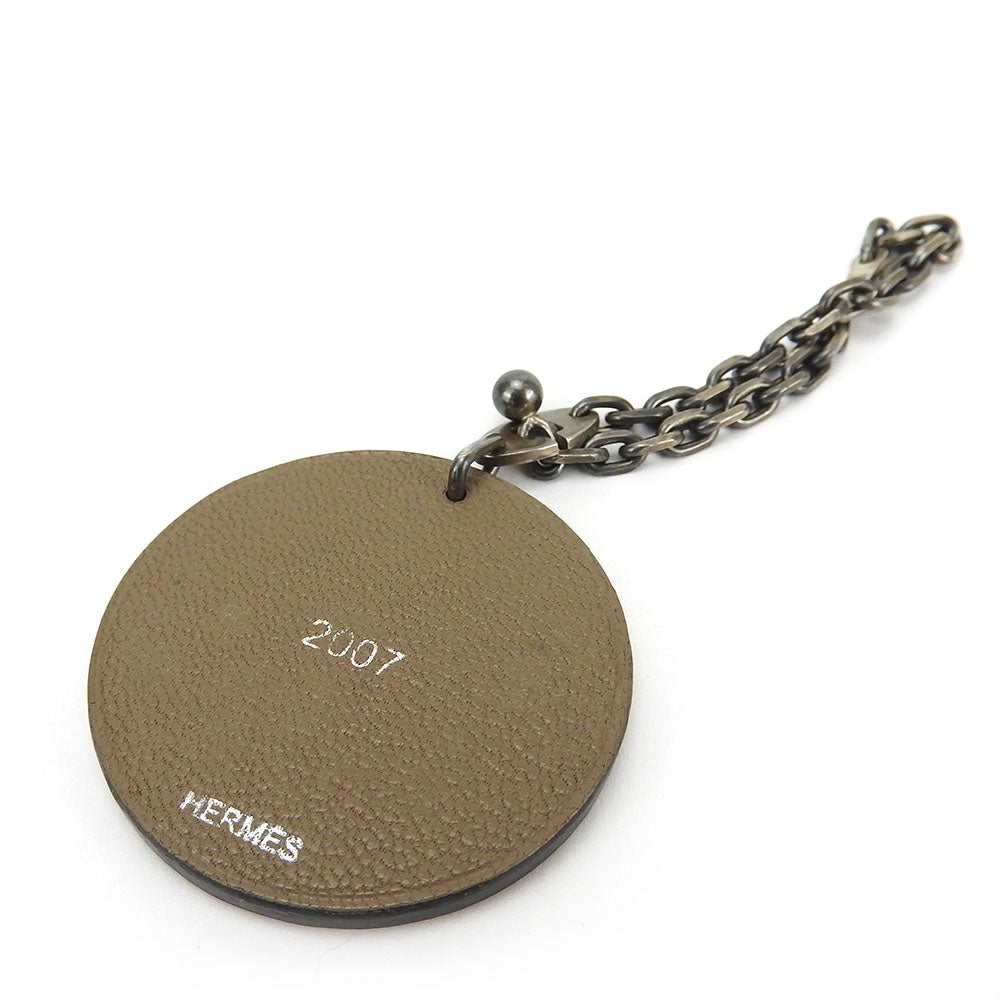 HERMES Bag charm Leather, Silver925 Brown Animal motif Boar 2007 limited edition Women Used Authentic