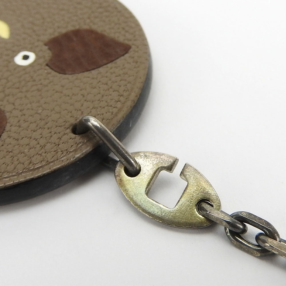 HERMES Bag charm Leather, Silver925 Brown Animal motif Boar 2007 limited edition Women Used Authentic