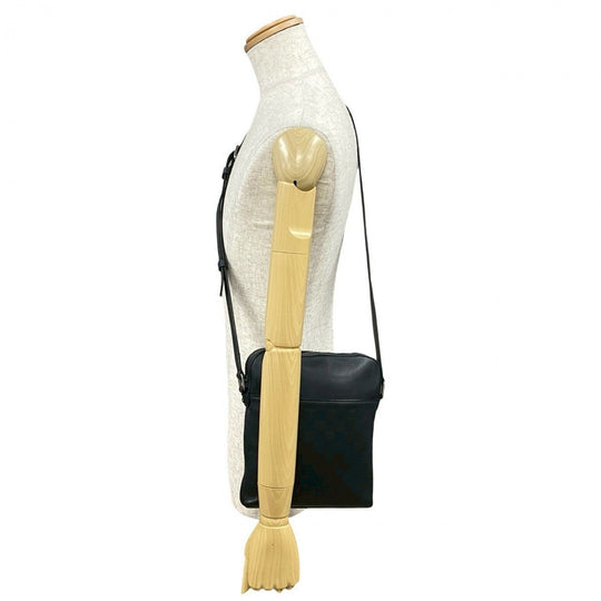 LOUIS VUITTON Shoulder Bag leather black Damier Anfini Pochette District