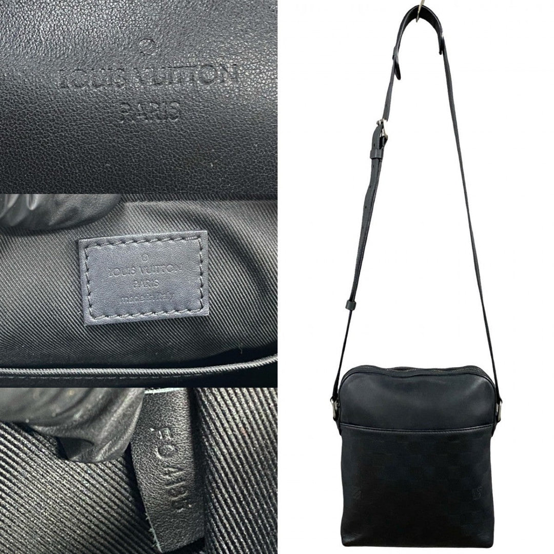 LOUIS VUITTON Shoulder Bag leather black Damier Anfini Pochette District