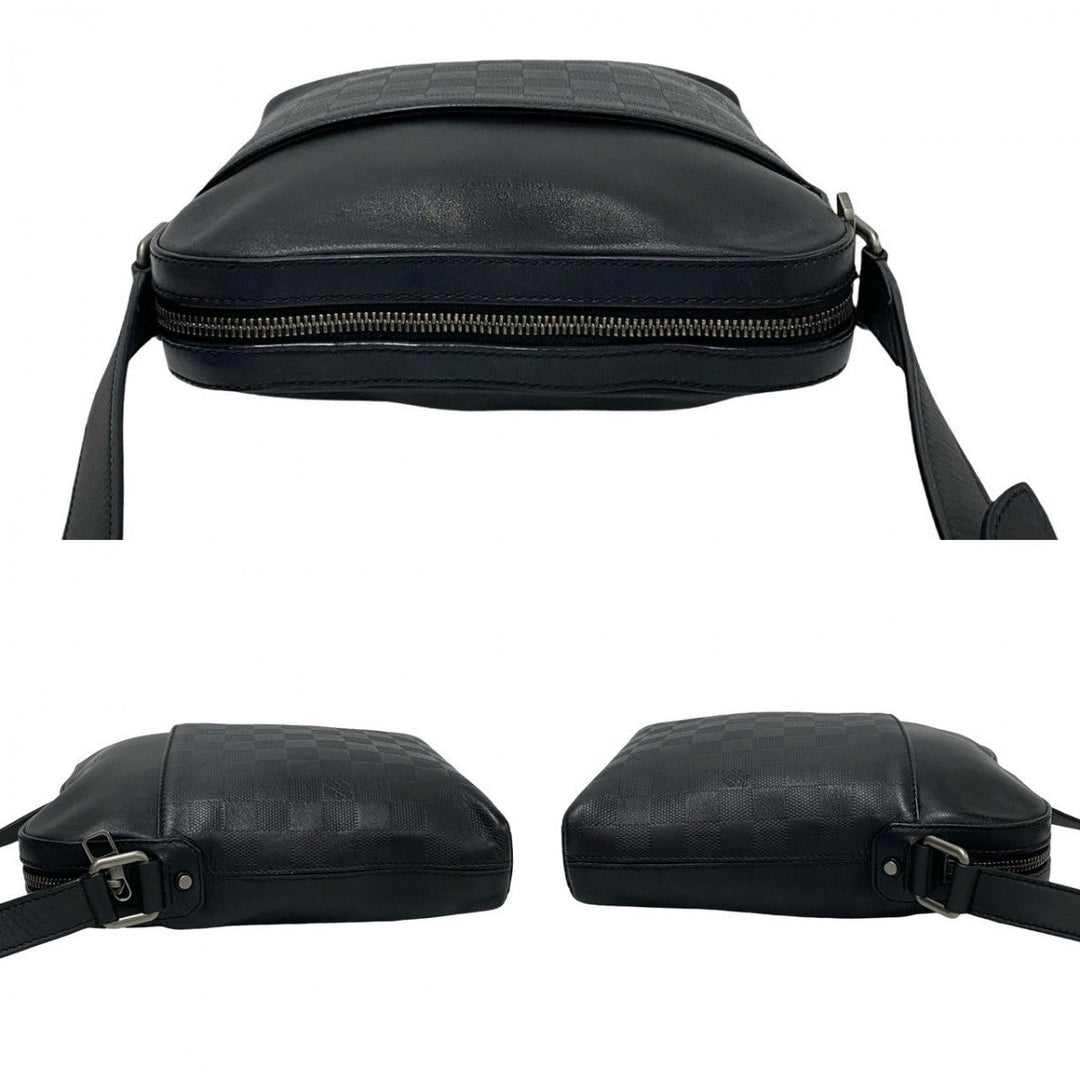 LOUIS VUITTON Shoulder Bag leather black Damier Anfini Pochette District