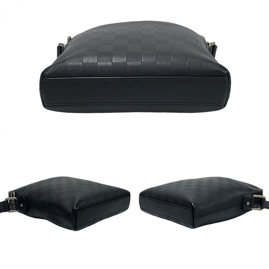 LOUIS VUITTON Shoulder Bag leather black Damier Anfini Pochette District