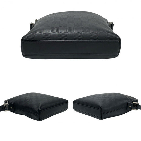 LOUIS VUITTON Shoulder Bag leather black Damier Anfini Pochette District