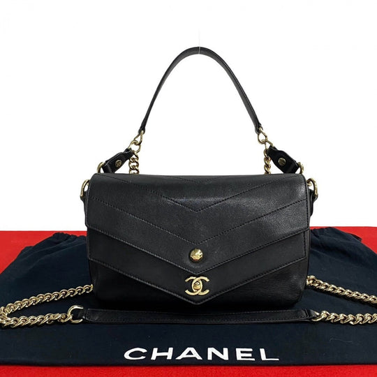 CHANEL Shoulder Bag leather black