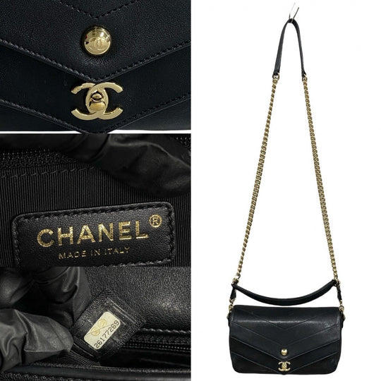 CHANEL Shoulder Bag leather black