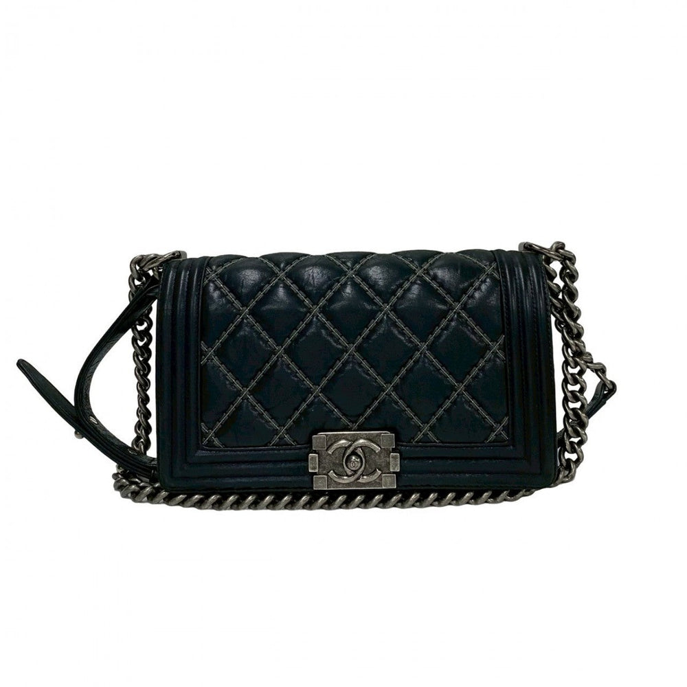 CHANEL Shoulder Bag leather black Boy chanel