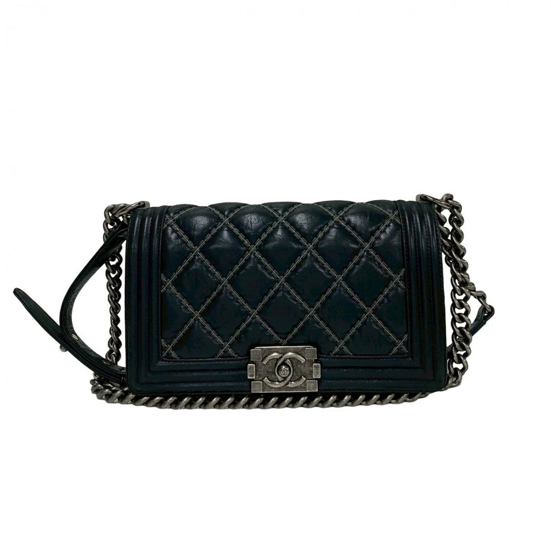 CHANEL Shoulder Bag leather black Boy chanel