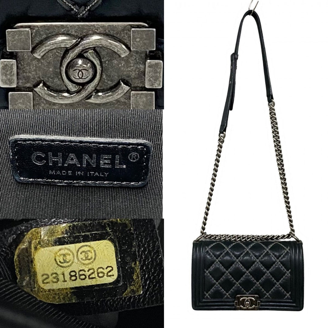 CHANEL Shoulder Bag leather black Boy chanel