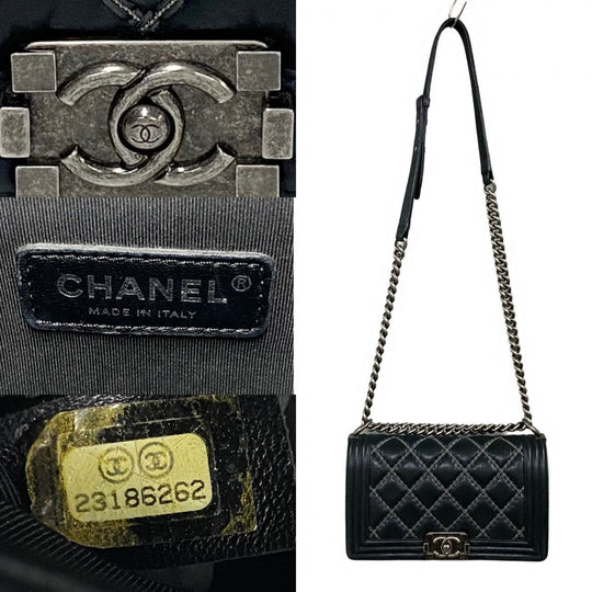 CHANEL Shoulder Bag leather black Boy chanel