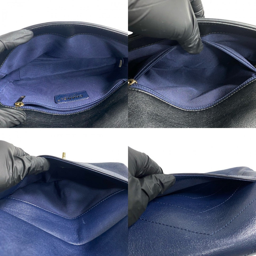 CHANEL Shoulder Bag leather Navy