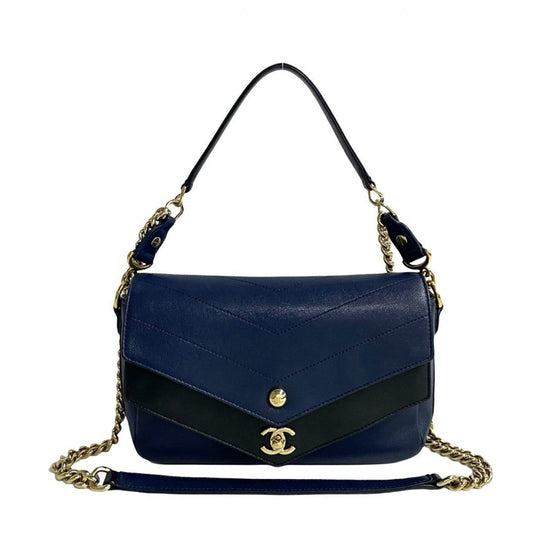 CHANEL Shoulder Bag leather Navy