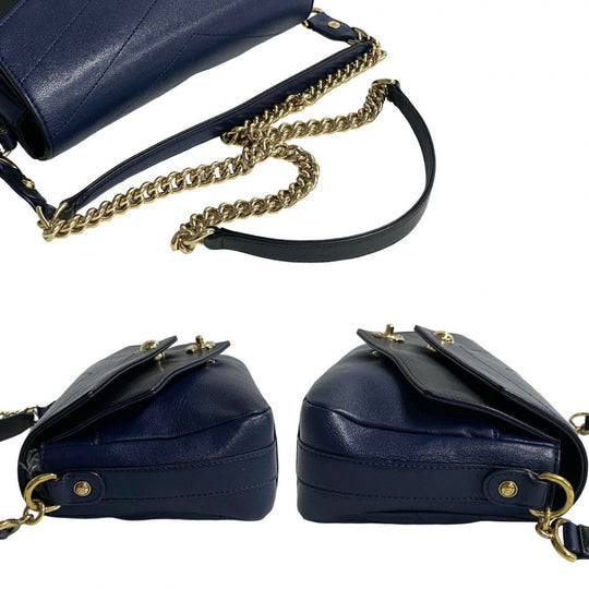 CHANEL Shoulder Bag leather Navy